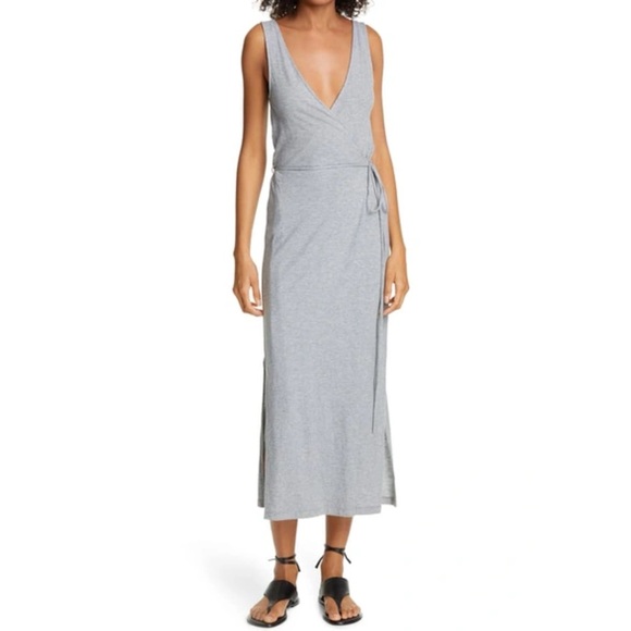 Vince Dresses & Skirts - Vince Grey V-Neck Sleeveless Jersey Midi Wrap Dress Medium